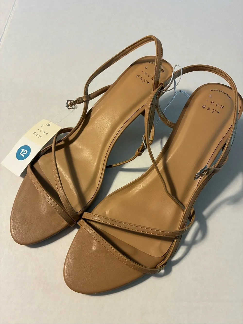 NWT A New Day Stella Almond Toe Strappy Kitten Heels Shoes Women’s size 12 tan